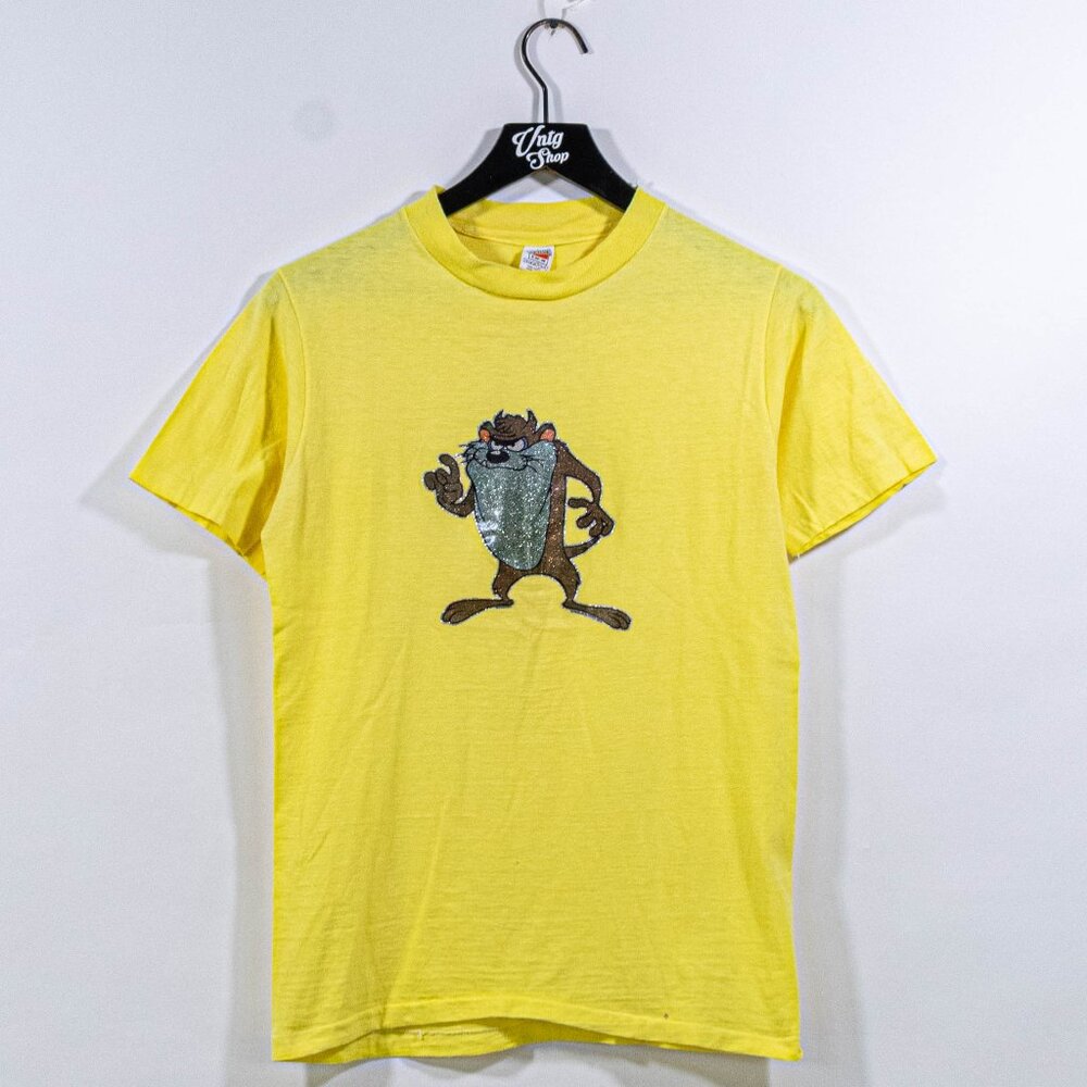 Looney Tunes Taz Glitter Iron On T-Shirt Hanes Beefy Roach Small VTG 70s Cartoon